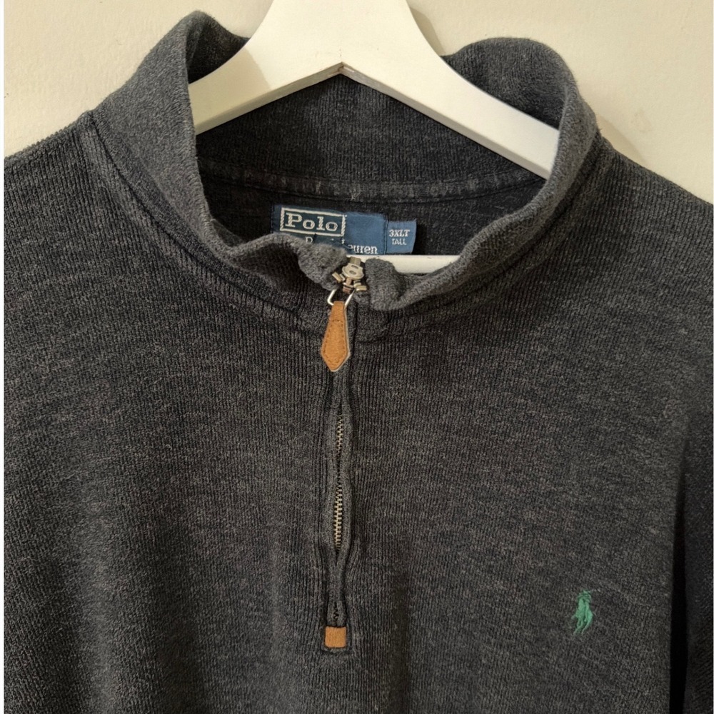 Polo Ralph Lauren Mens 3XLT Charcoal Gray Cotton Quarter Zip Pullover Sweater